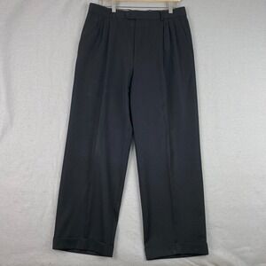 Zanella Mens Dress Pants 33x28 Wool solid double Pleated trousers black